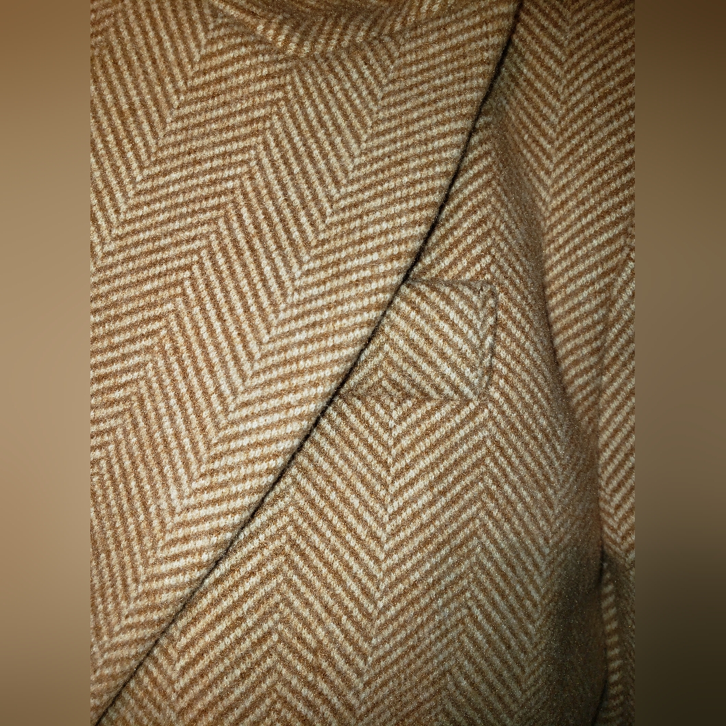 Nwt. Anifa Chevron Bias Cut Tailored Finished Fitted Cream Tan Belt Pockets Coat